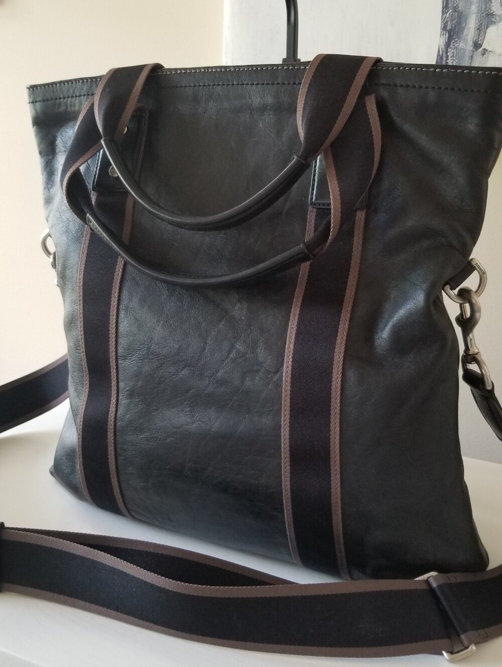 Coach Heritage Web Leather Foldover Tote Unisex - Picture 4 of 16